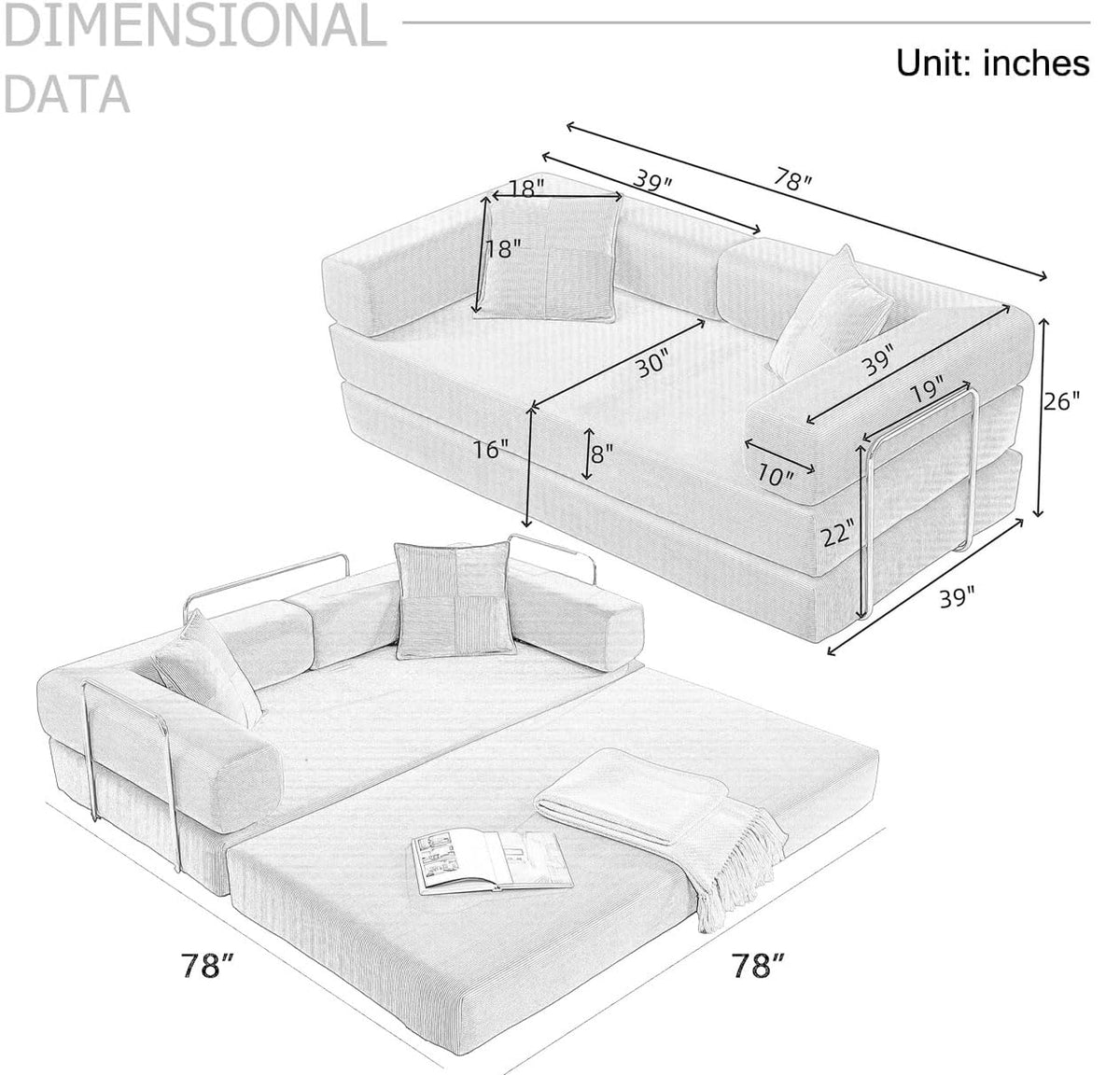 Pink Corduroy Convertible Sofa Bed E284710