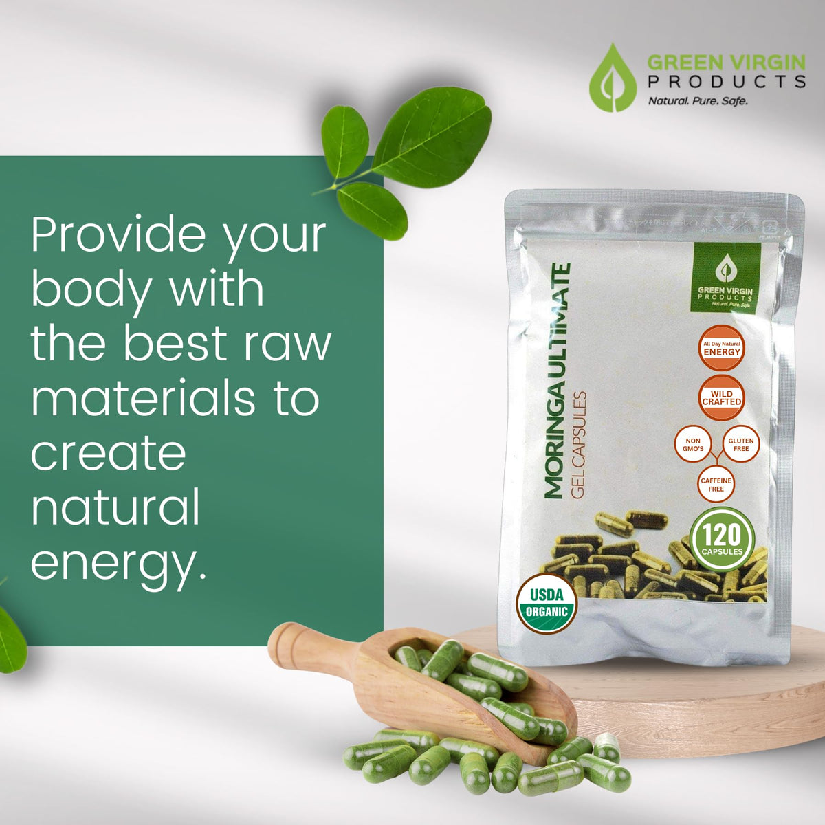 Organic Moringa Leaf Powder Vegan Capsules E7789
