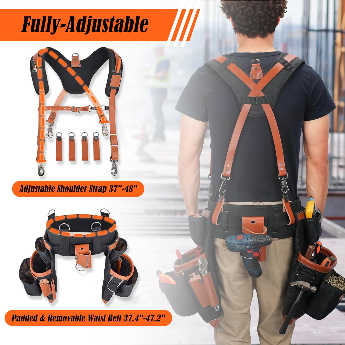 Top-Grain Leather Tool Belt With Suspenders G2267