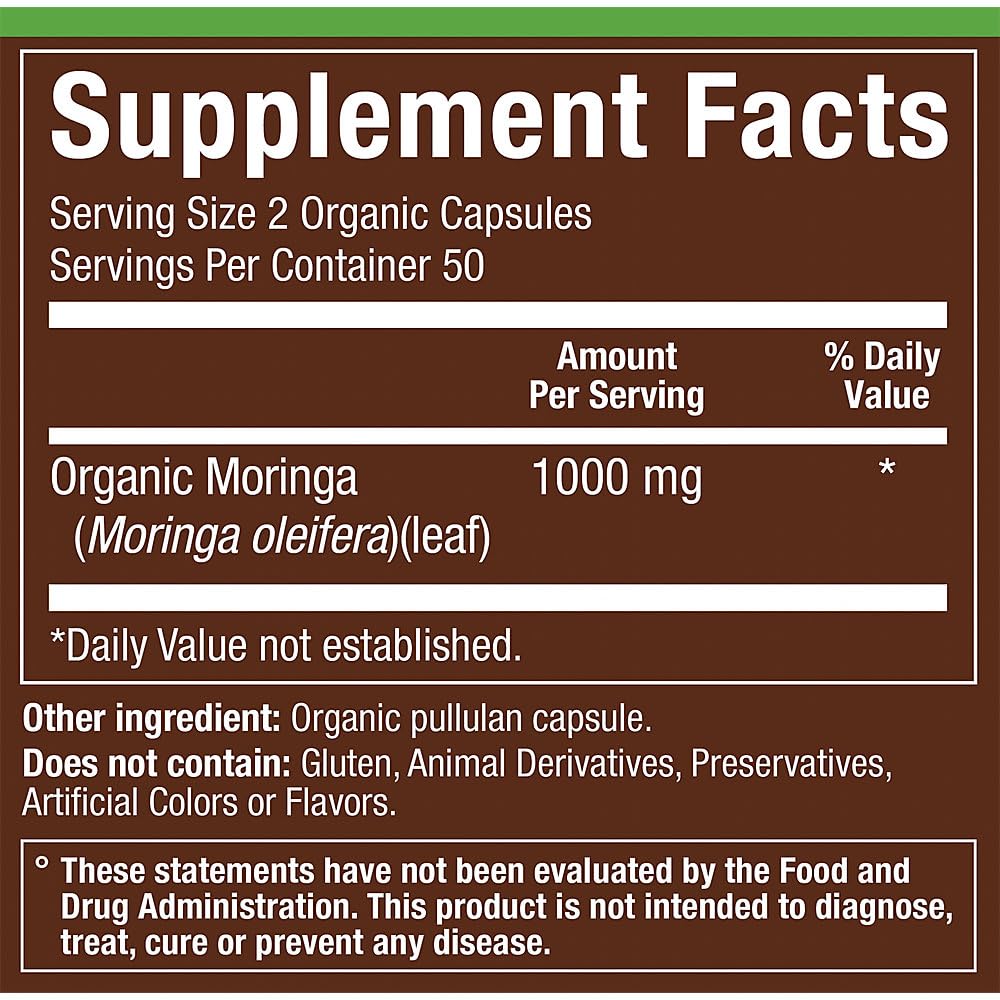 Organic Moringa 1,000 MG 100 Capsules M327007