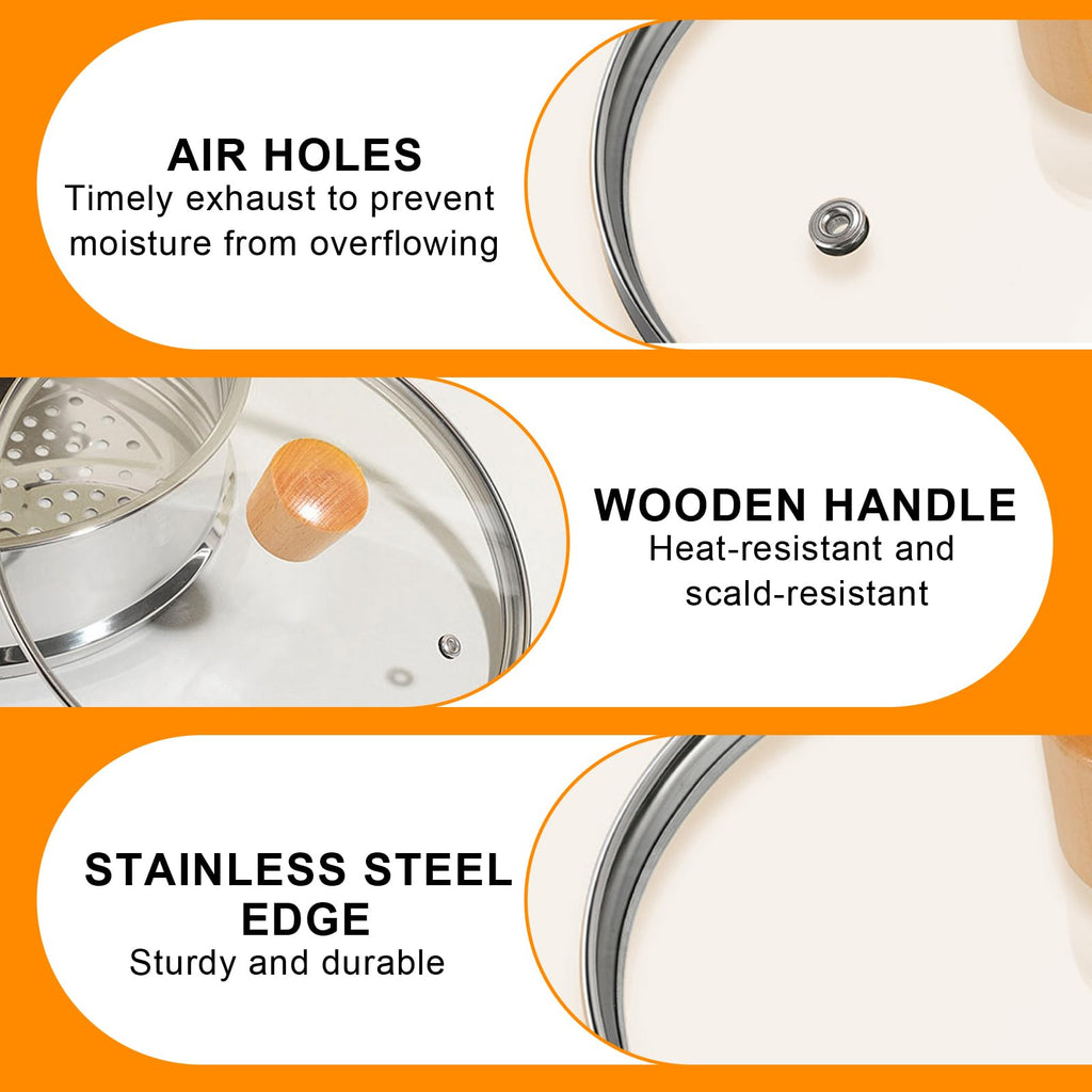 8 Inch Tempered Glass Pan Lid with Wooden Handle G329