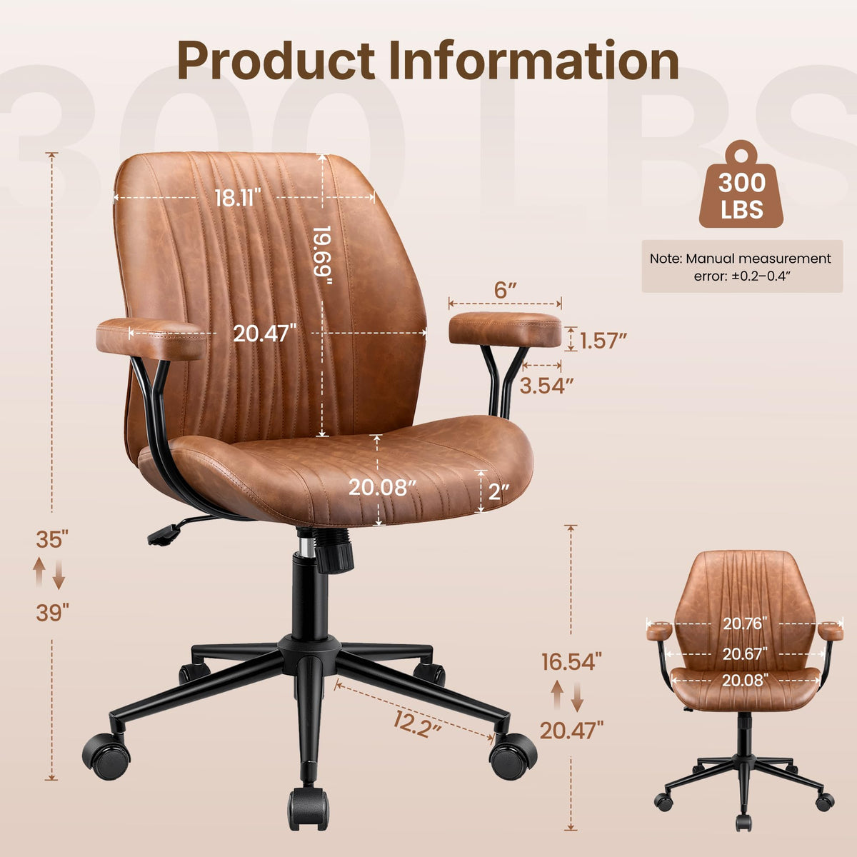 Brown Leather Ergonomic Office Chair D36199
