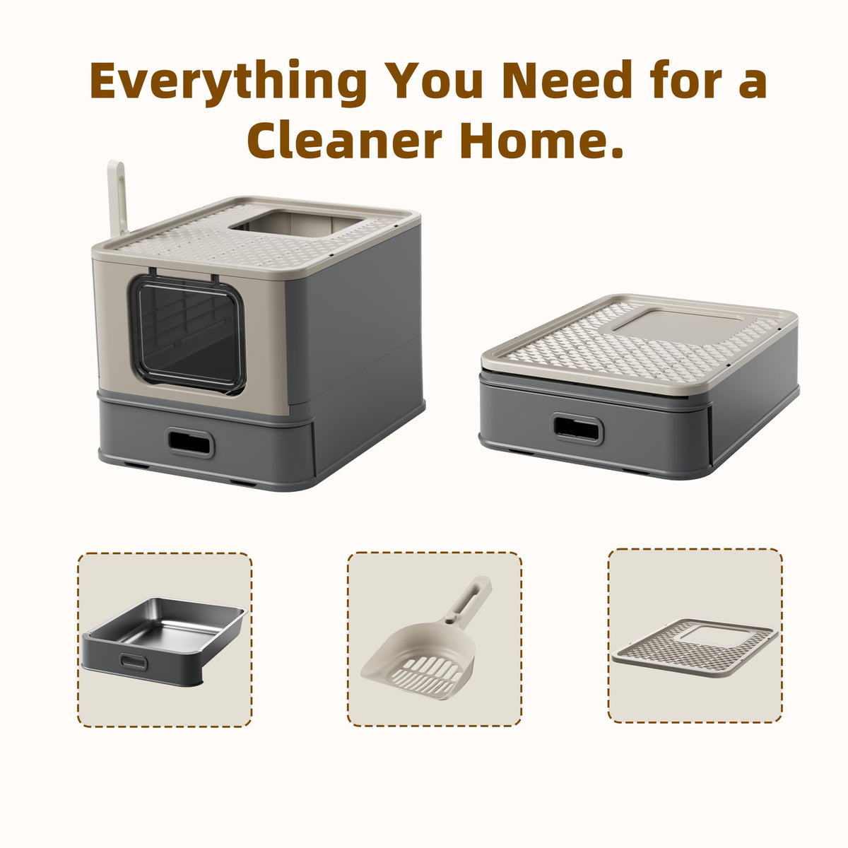 XL Enclosed Stainless Steel Cat Litter Box with Pull-Out Drawer Q19394