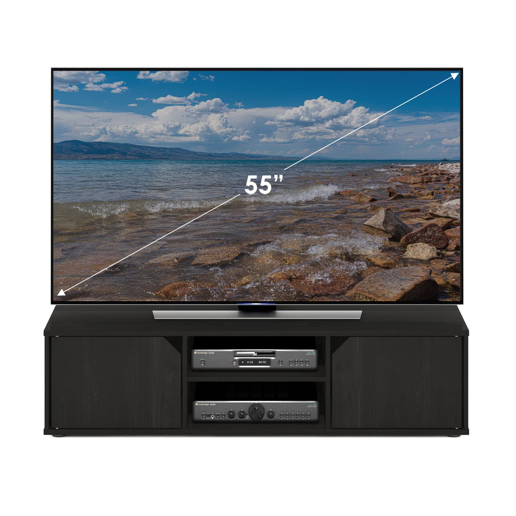 Espresso 2-Tier TV Stand with Open Shelf and Door Cabinets A981