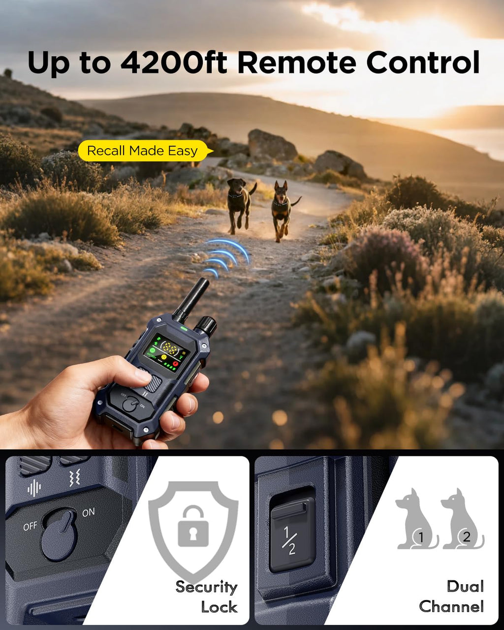 2 Dogs Dog Training Collar with Remote, 4 Training Modes, IP67 Waterproof Y74784
