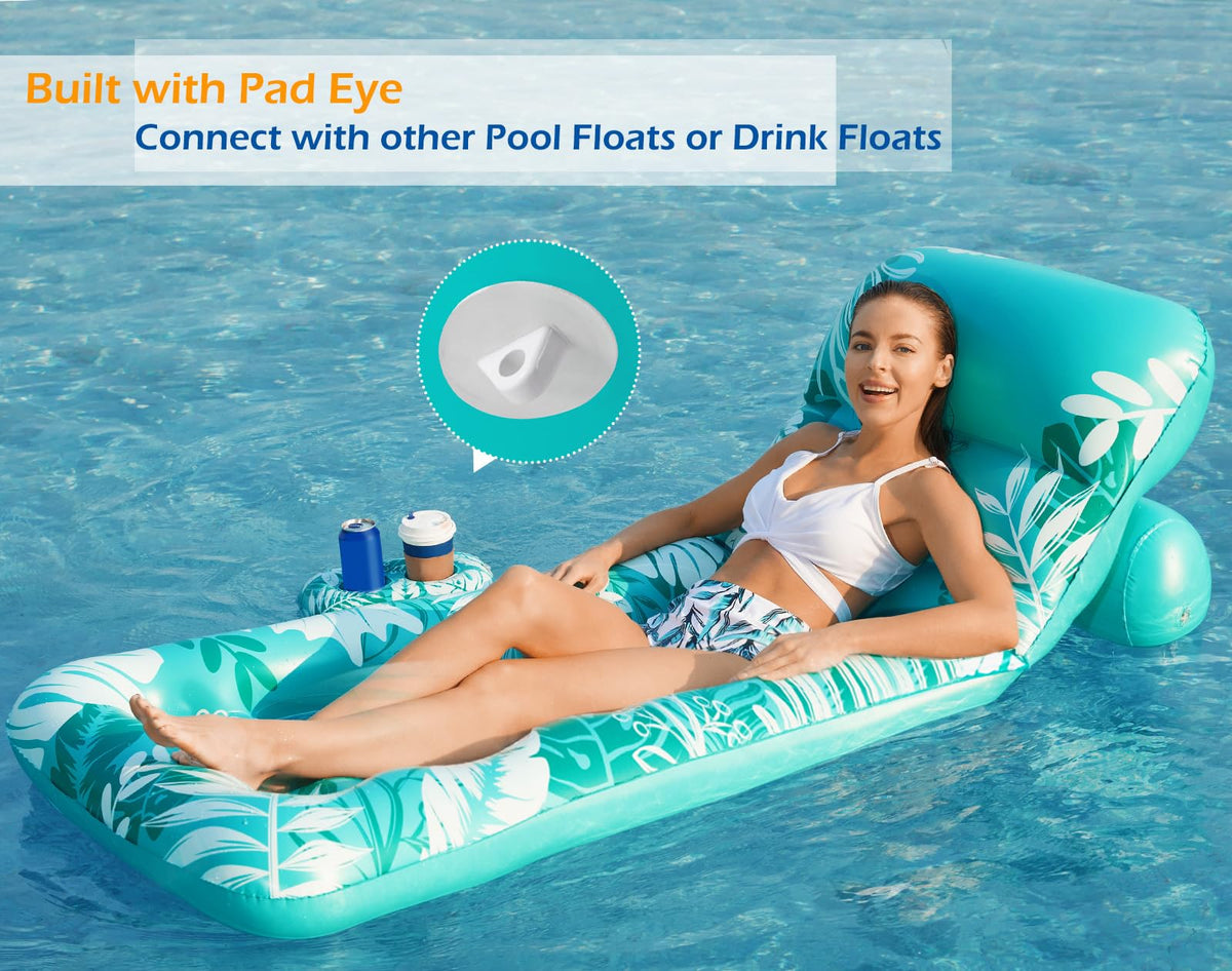 Inflatable Pool Float Lounger with Adjustable Backrest Cup Holders A89698