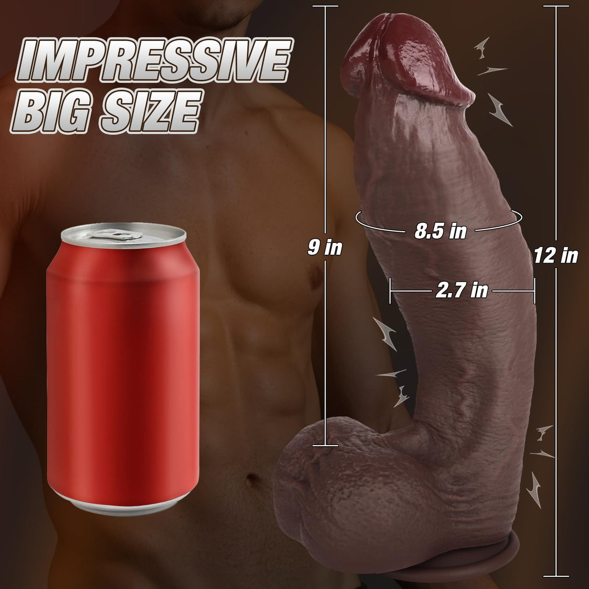 Black 12 Inch Silicone Dildo with Suction Cup D147926