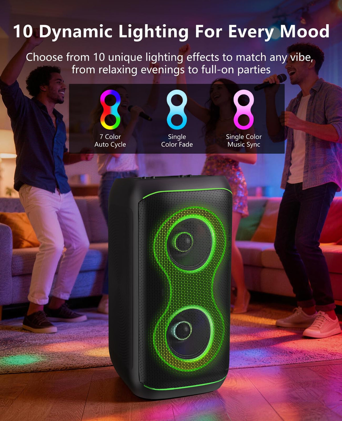 500W Karaoke Machine with 2 Wireless Microphones and Dual 6.5'' Subwoofers E6344
