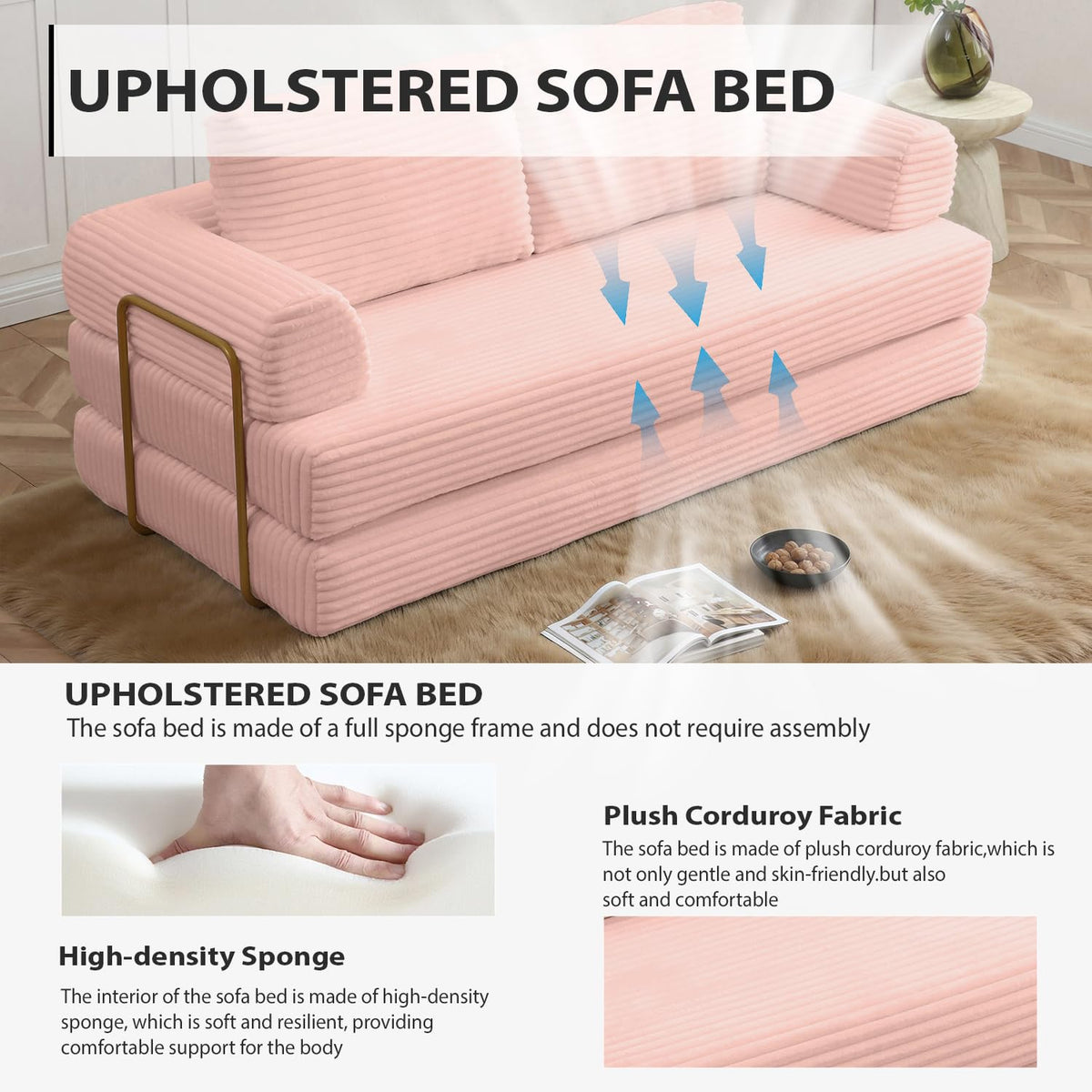 Pink Convertible Sleeper Sofa Bed N791