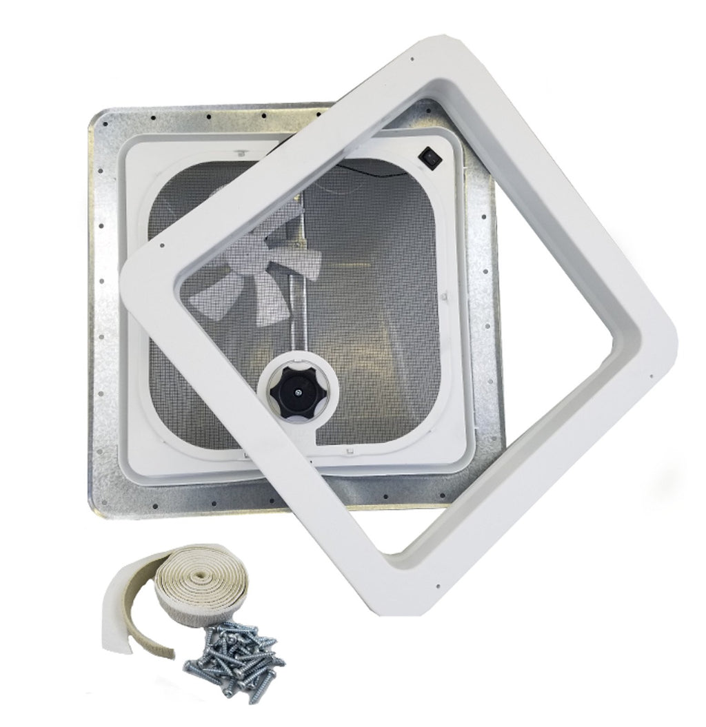 White RV Roof Vent with 12 Volt Fan N118207