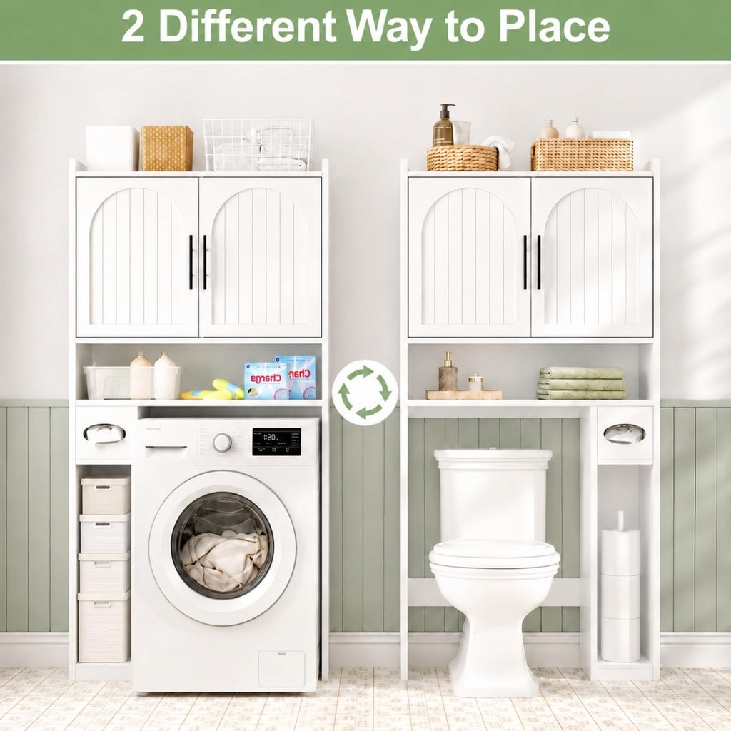 34" Over the Toilet Storage Cabinet with Arched Doors, White C221789