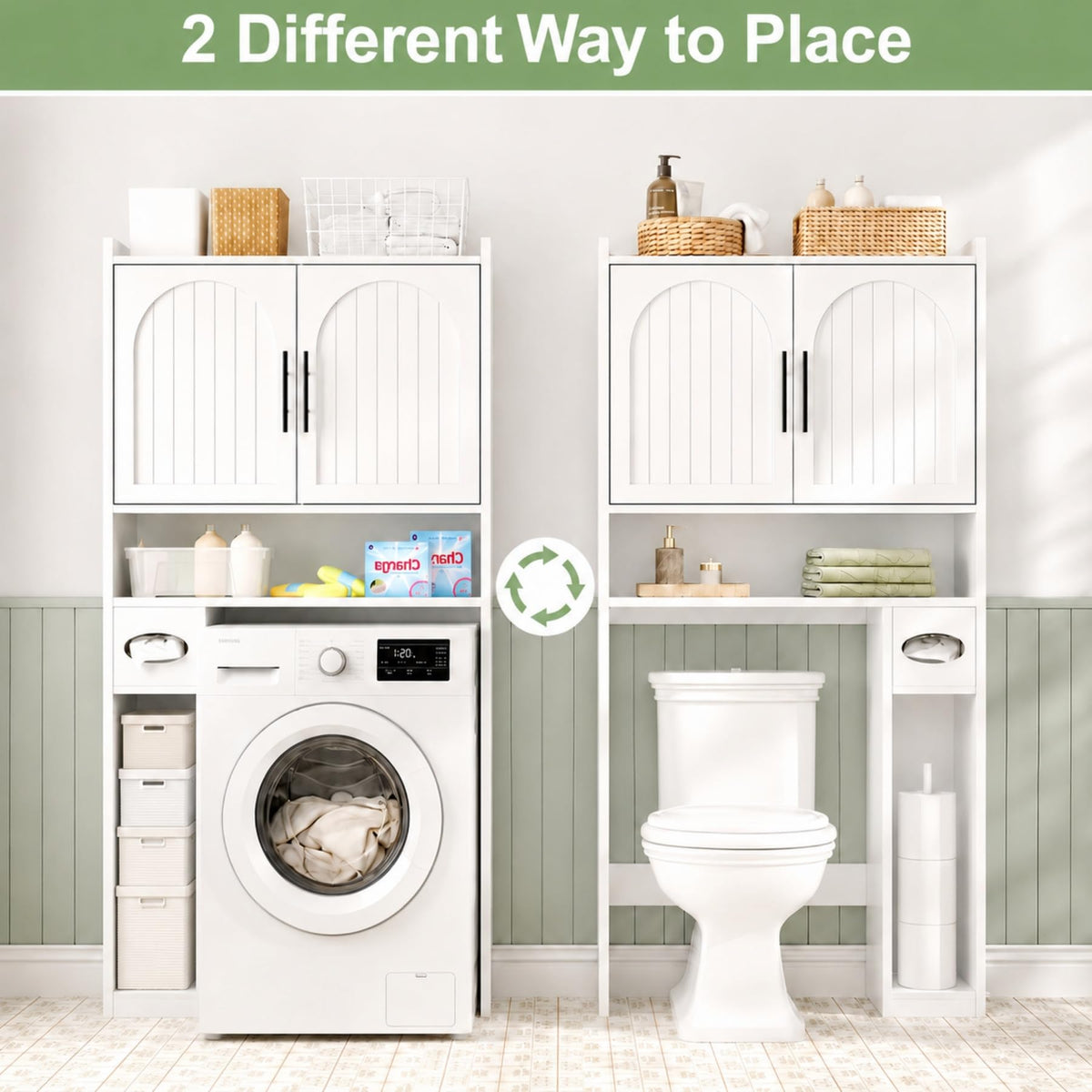 34" Over the Toilet Storage Cabinet with Arched Doors, White C221789