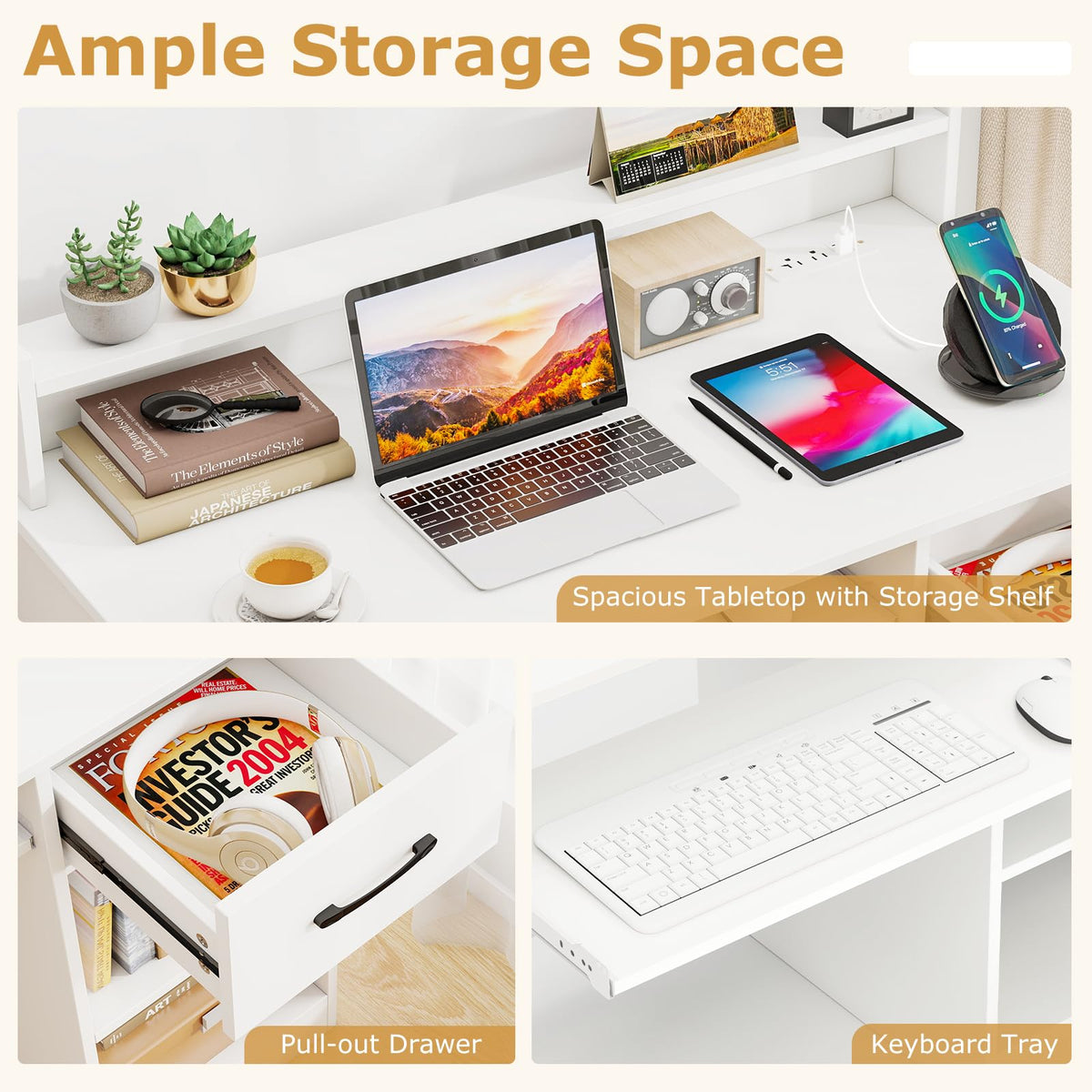 White Desk with Drawer and Keyboard Tray L404611