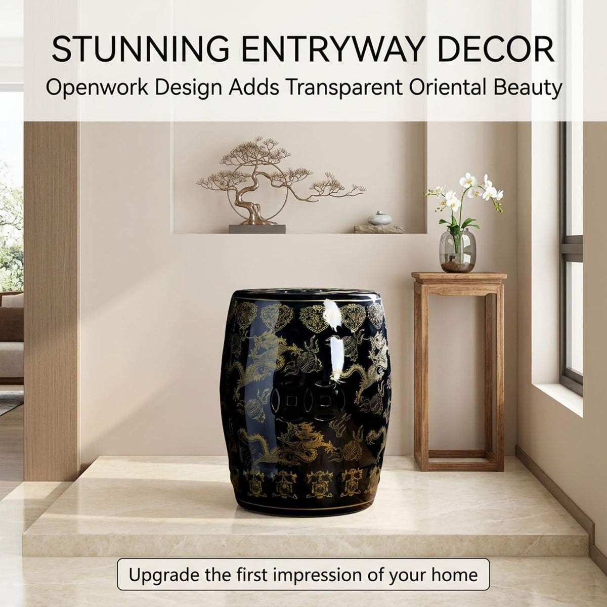 Ceramic Garden Stool Drum Side Table Plant Stand B315