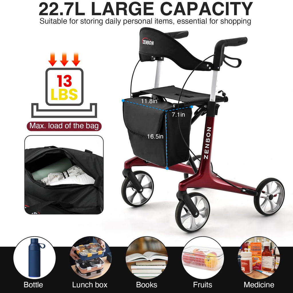 Foldable Rolling Walker with Seat 440 lbs Capacity O75323