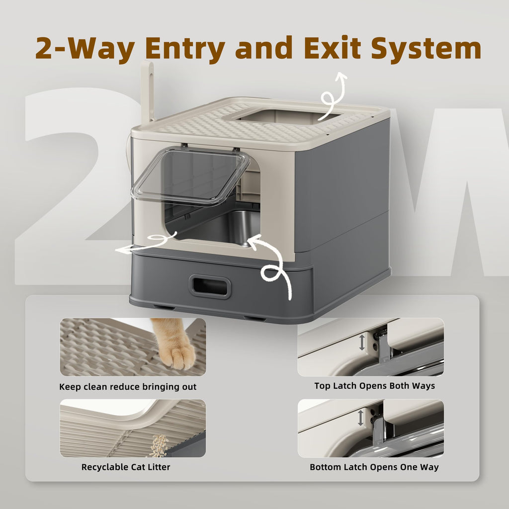 XL Enclosed Stainless Steel Cat Litter Box with Pull-Out Drawer Q19394