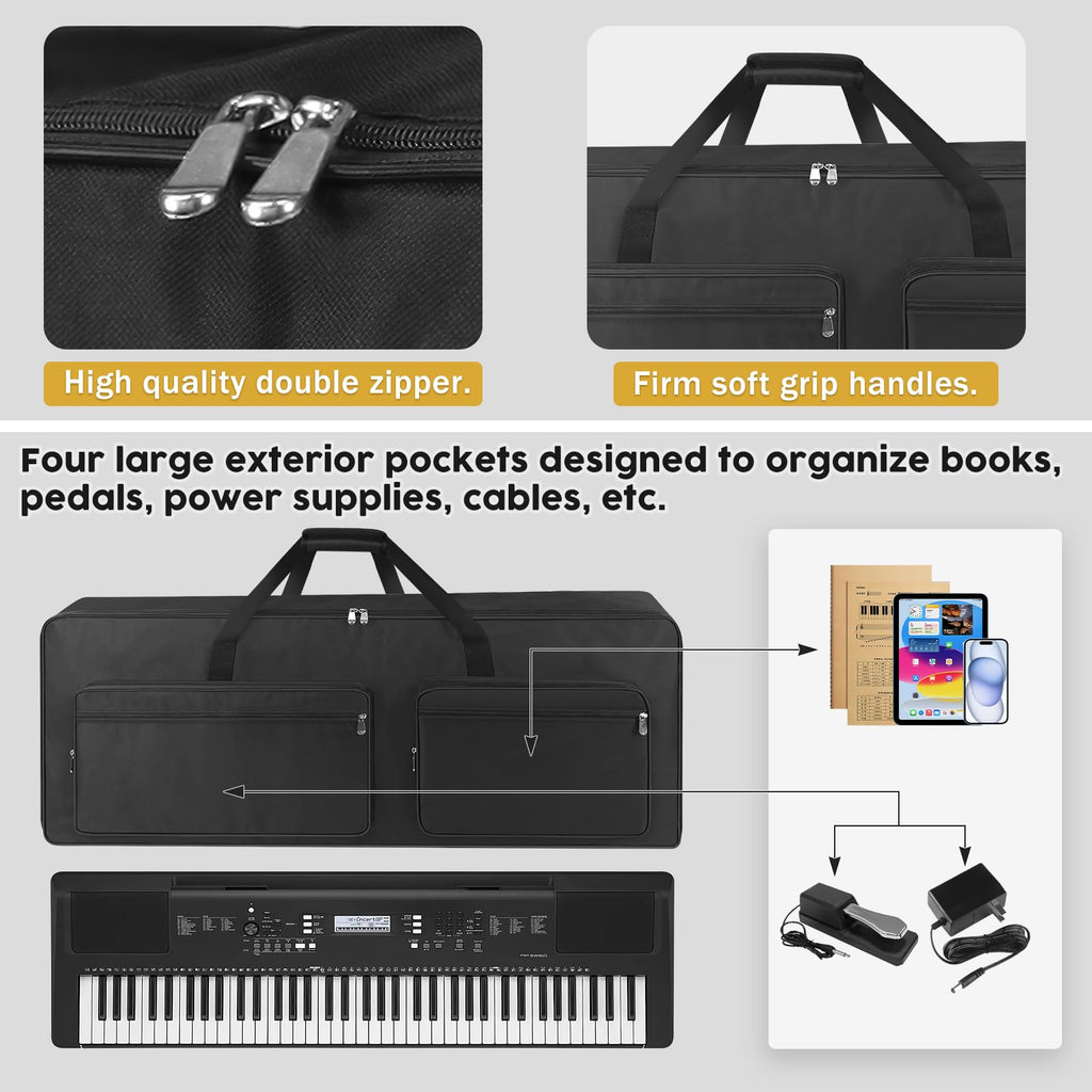 76 Key Piano Keyboard Case Bag with 4-Pocket (Black) X989240