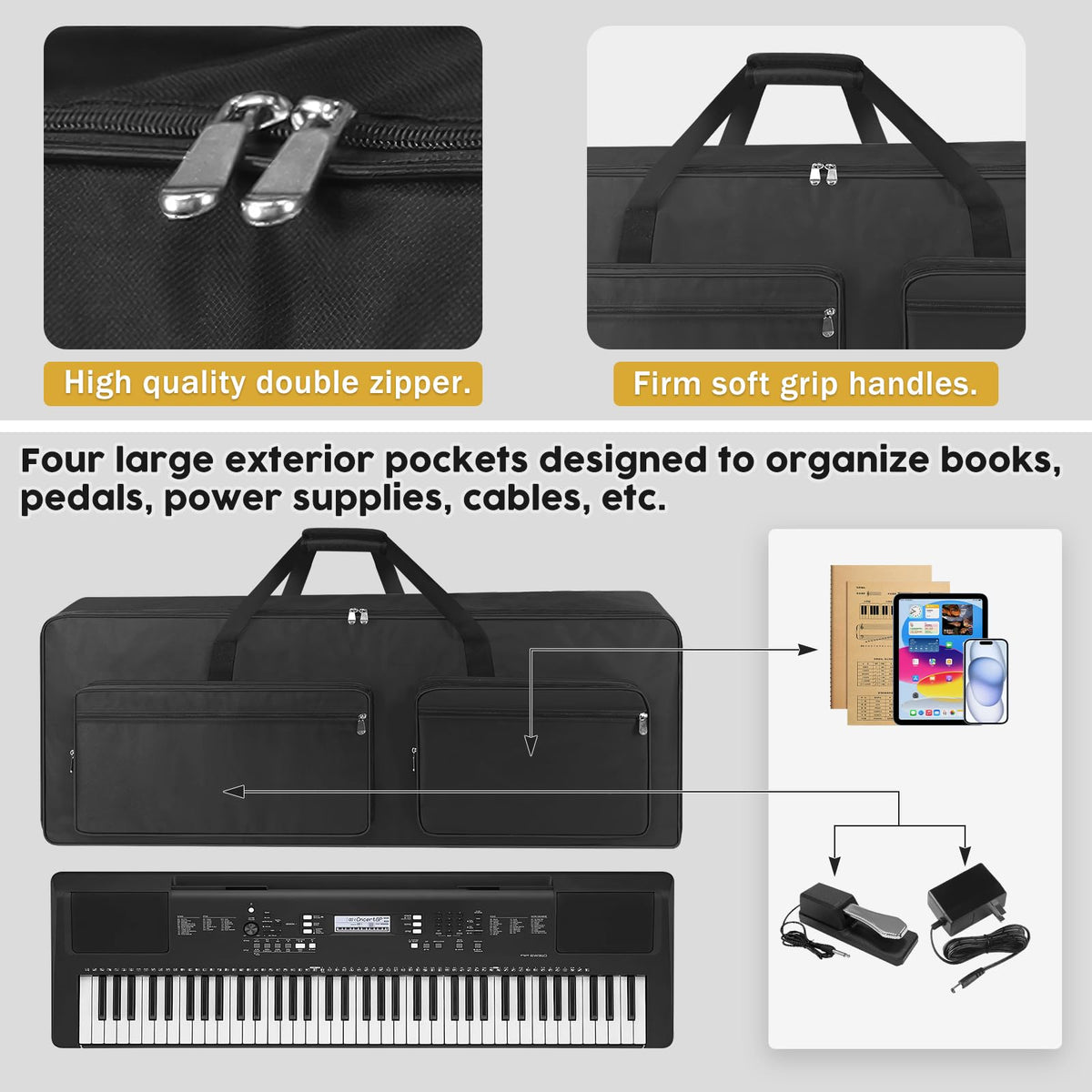 76 Key Piano Keyboard Case Bag with 4-Pocket (Black) X989240