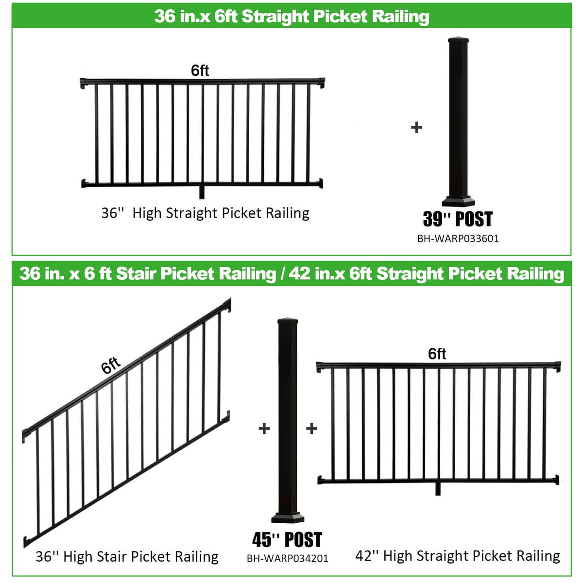 Heavy Duty Aluminum Stair Railing Kit, Textured Black Q2602