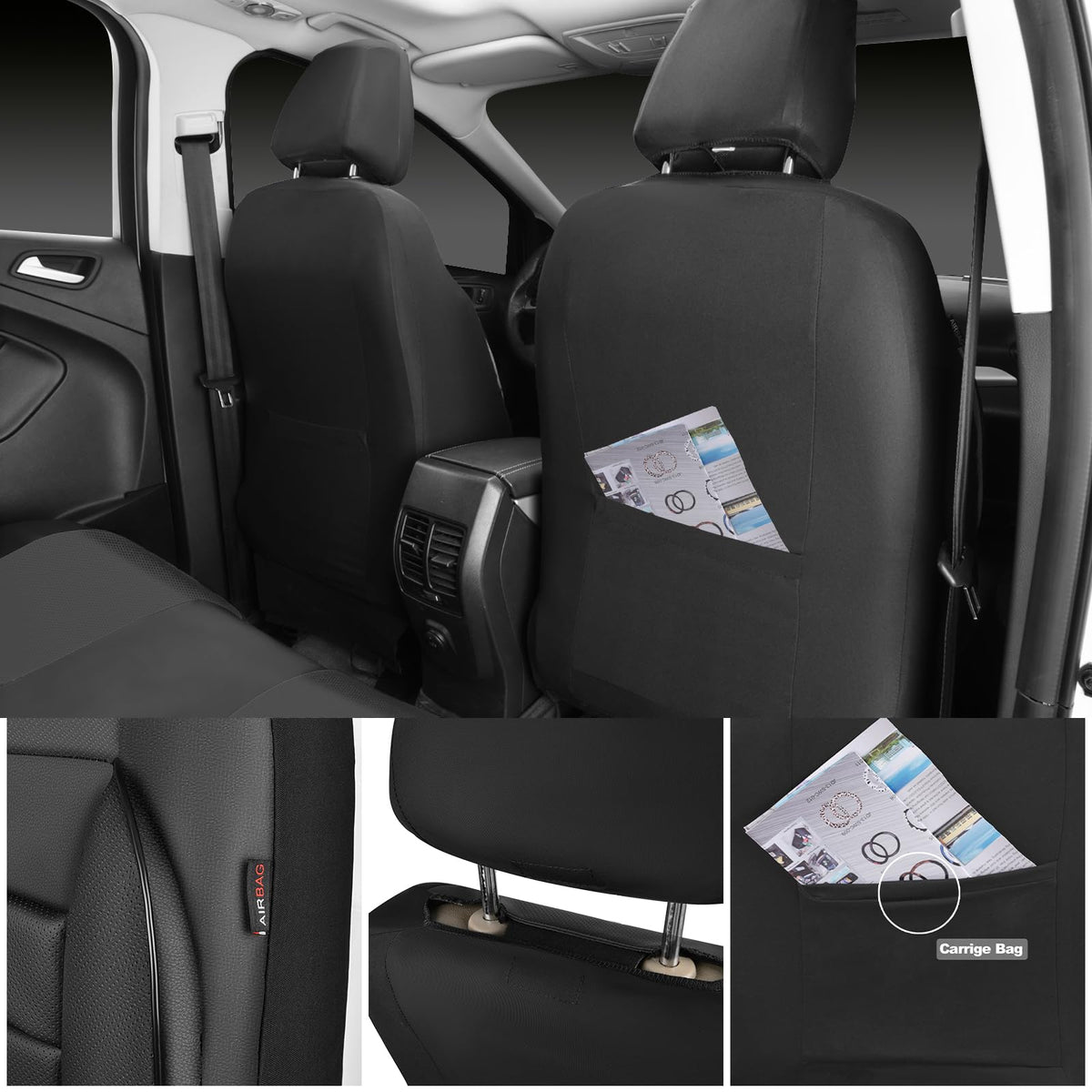 Leather Seat Covers Full Set Water Resistant 3D Foam Back Support 5 Seat Covers U6078