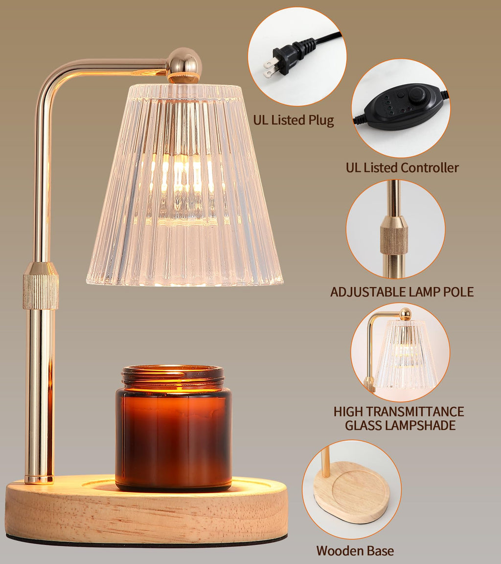Gold Candle Warmer Lamp with Timer Dimmable with 2 Bulbs P734