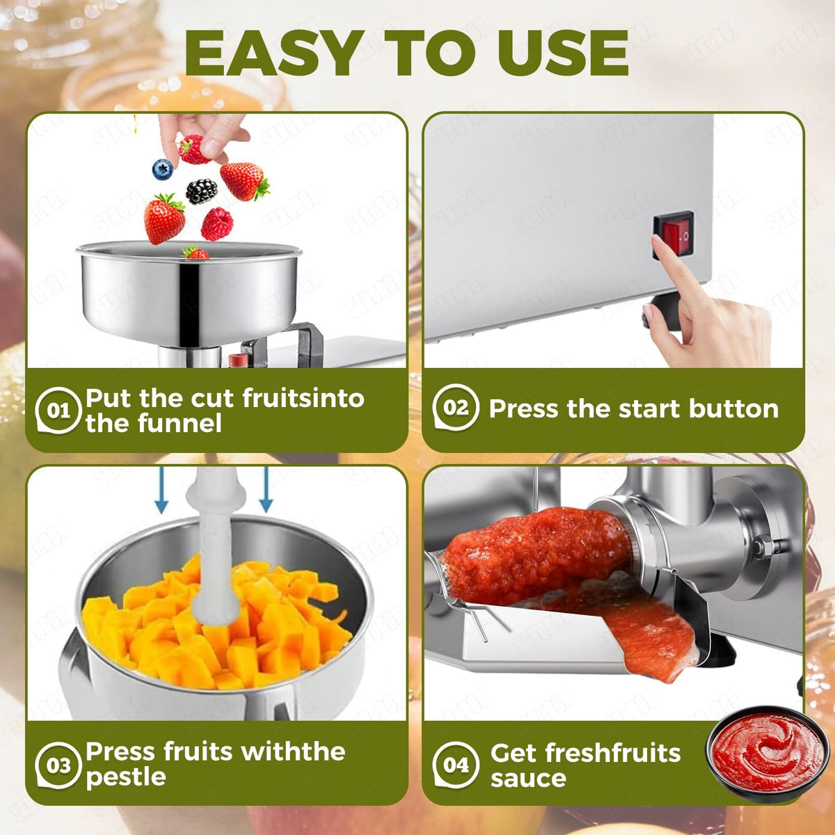 450W Metal Tomato Sauce Maker 8.5in Food-Grade Stainless Steel D2301