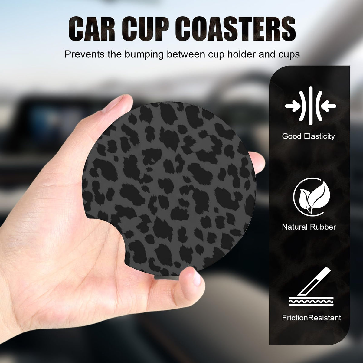 2 PCS Non-Slip Rubber Cheetah Print Car Cup Coasters P333