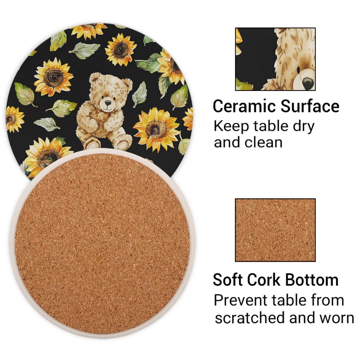 Round Absorbent Ceramic Coasters Set of 4 F5711