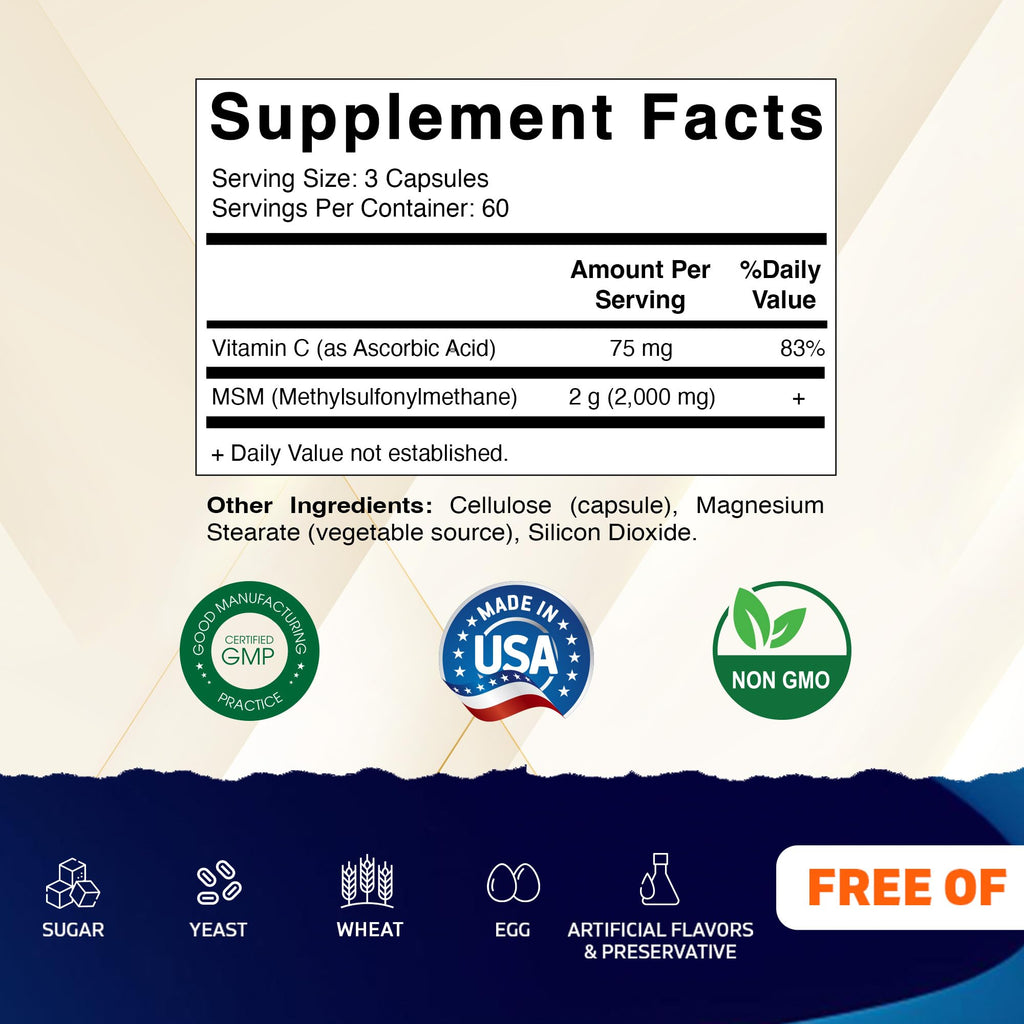 MSM 2000 mg with Vitamin C 180 Veg Capsules 2 Pack M726