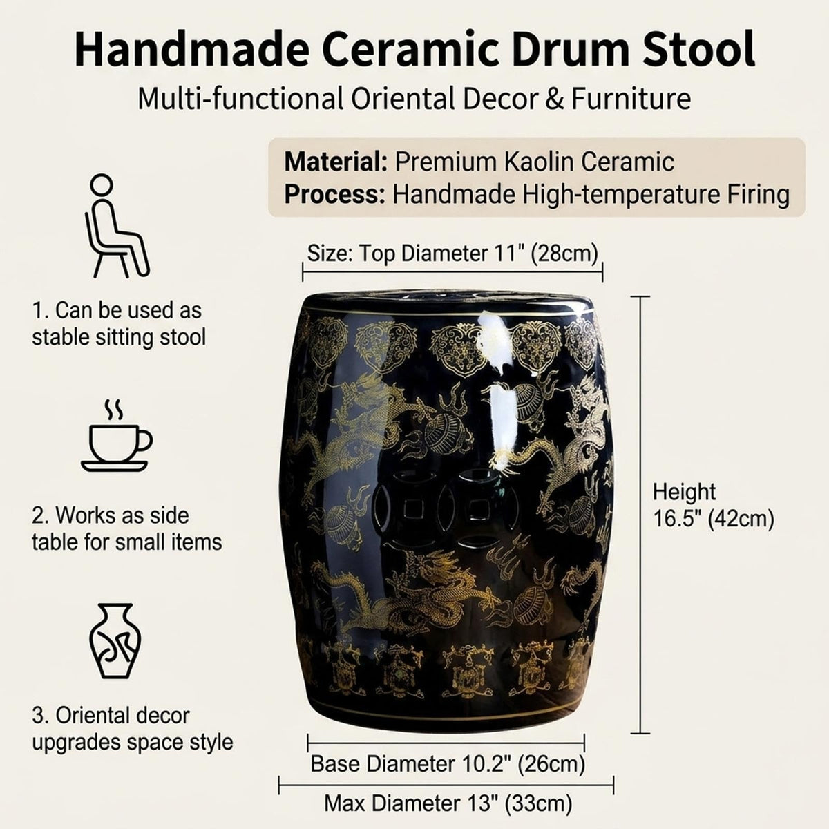Ceramic Garden Stool Drum Side Table Plant Stand B315