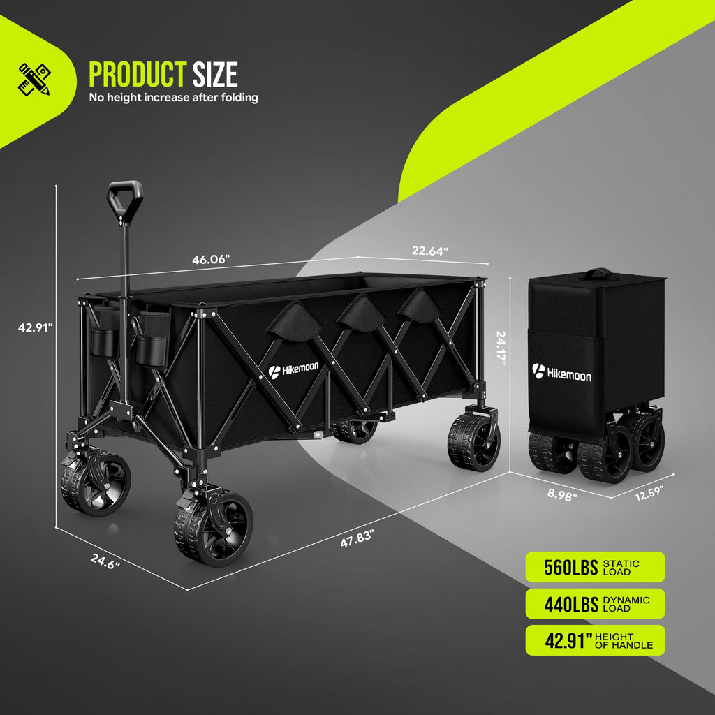 48'' Extra Large Collapsible Wagon with Big Wheels, 300L Black Y7862