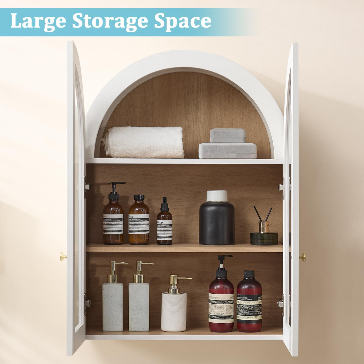 White Arched Wall Mount Bathroom Cabinet with Glass Doors S227