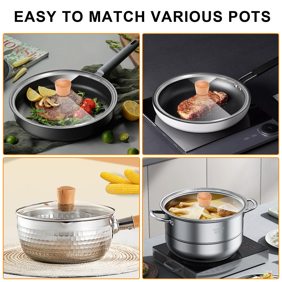 8 Inch Tempered Glass Pan Lid with Wooden Handle G329