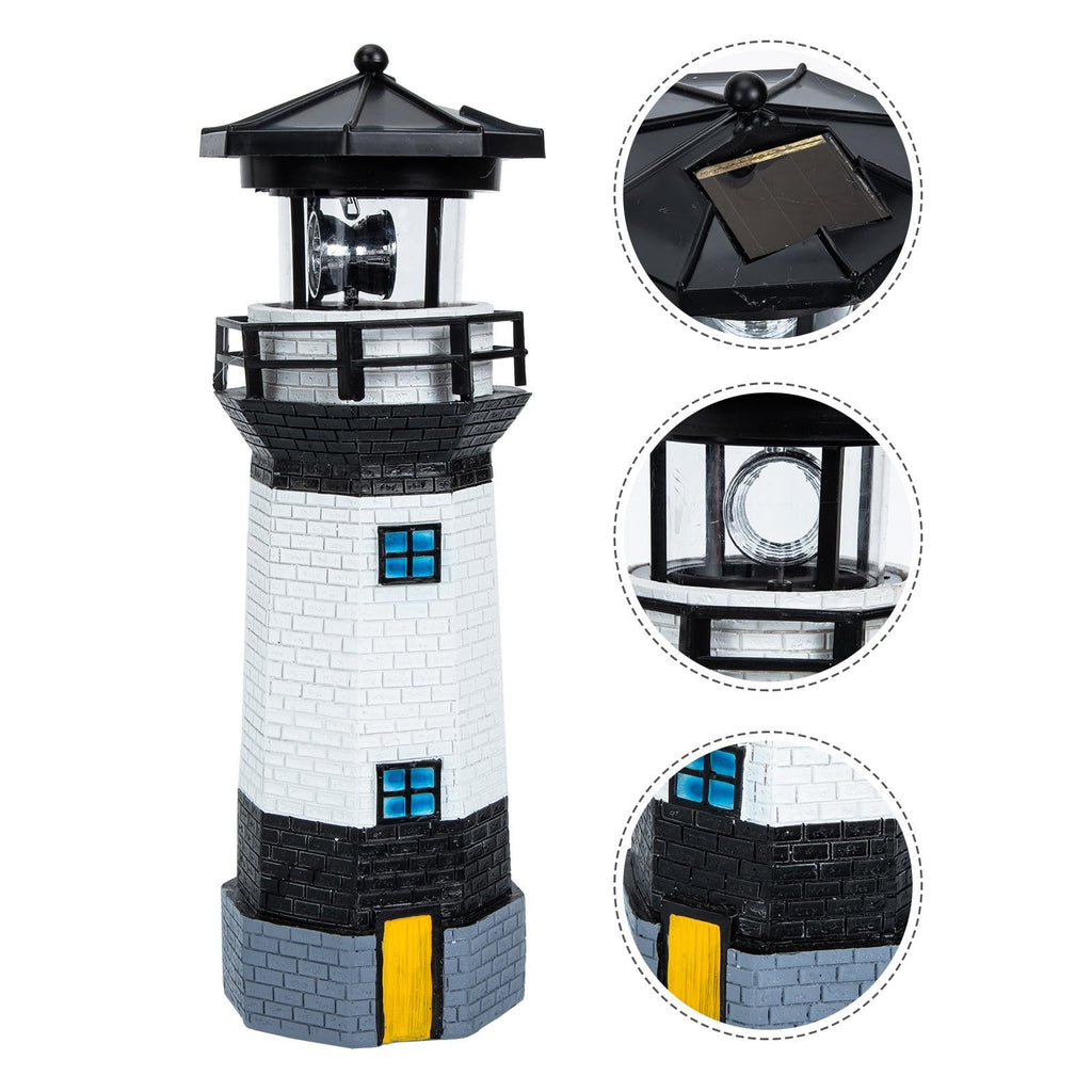 Black and White Resin Solar-Powered LED Lighthouse Garden Light M21047
