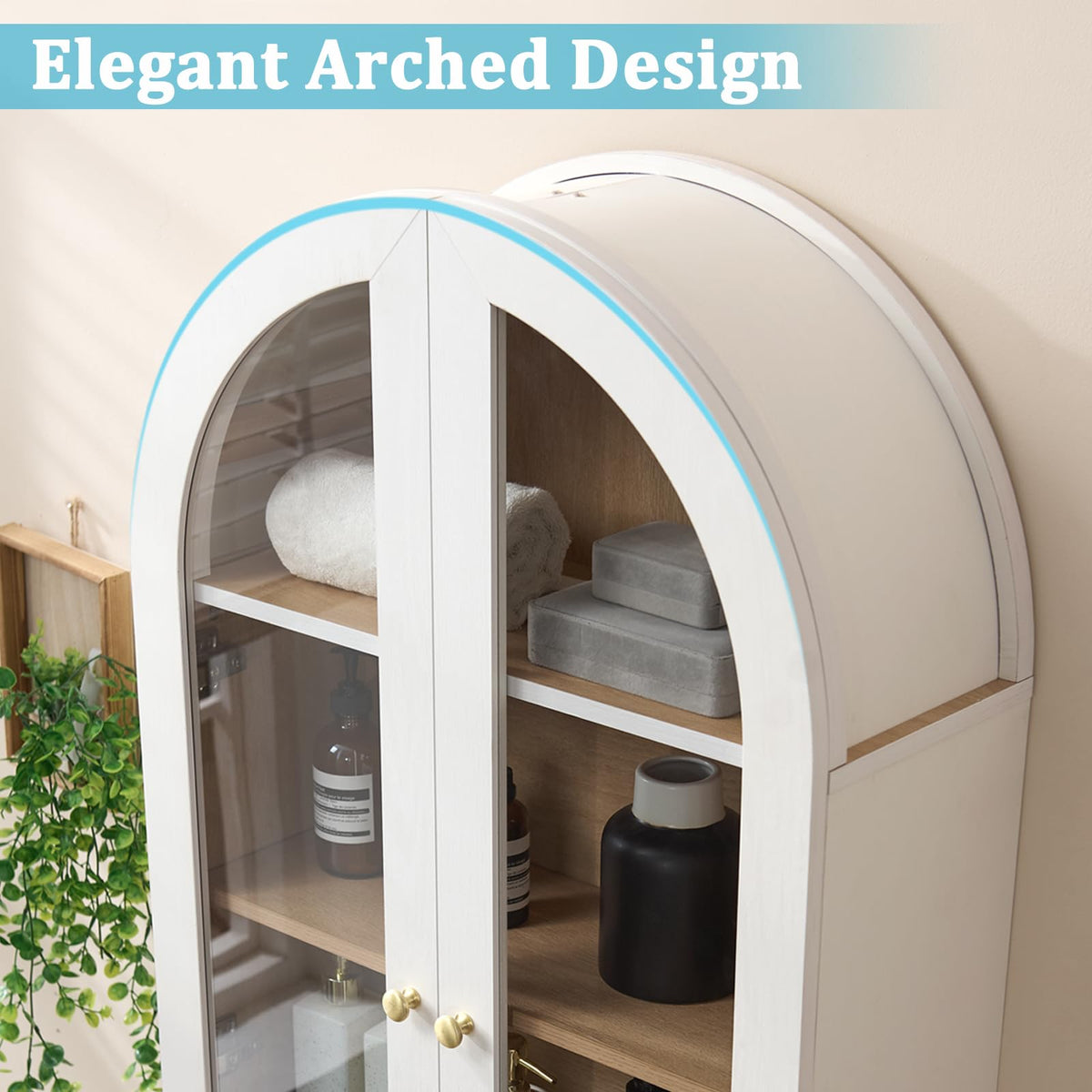 White Arched Wall Mount Bathroom Cabinet with Glass Doors S227