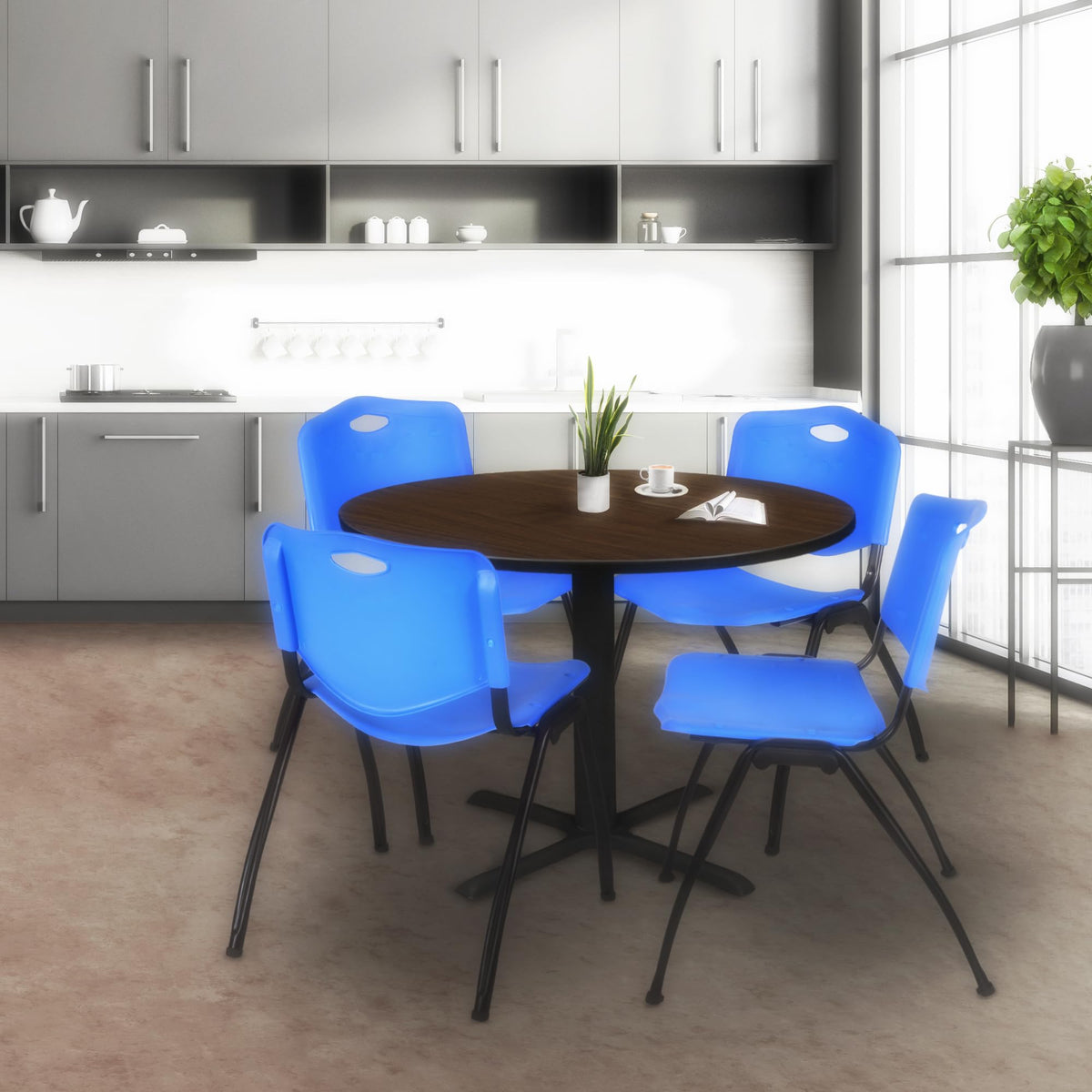 48 in. Round Breakroom Table with Laminate Top and Steel X-Base L170