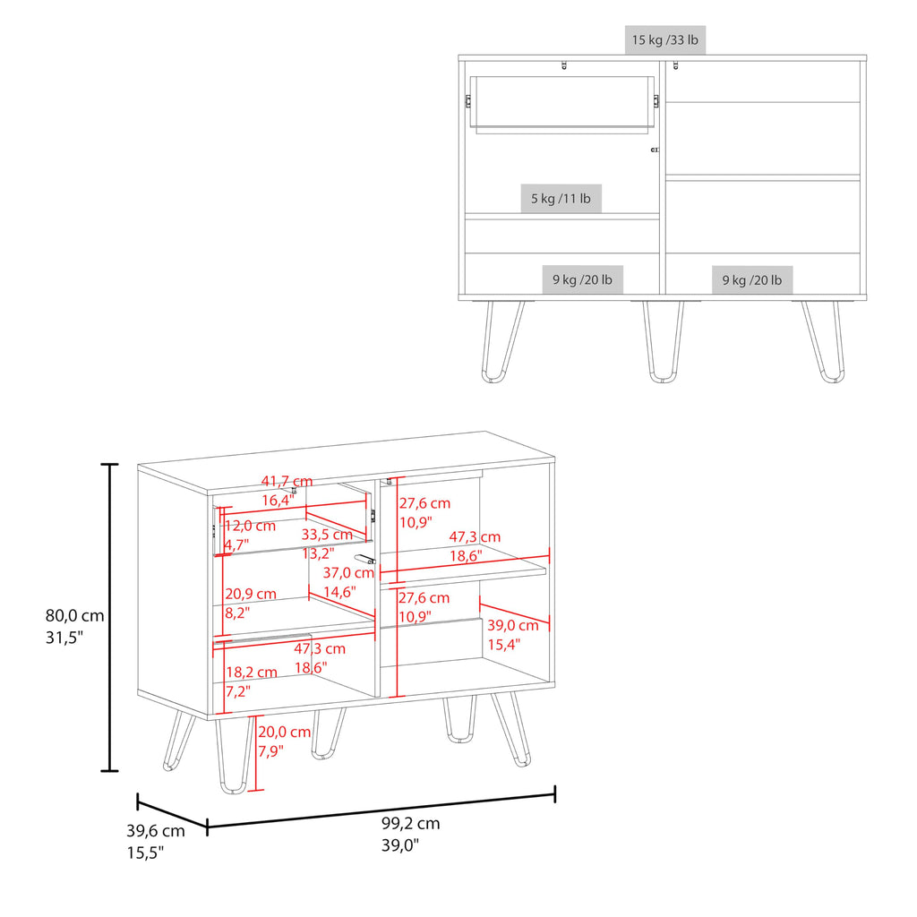 39" White Natural Oak Console Table with Storage T727