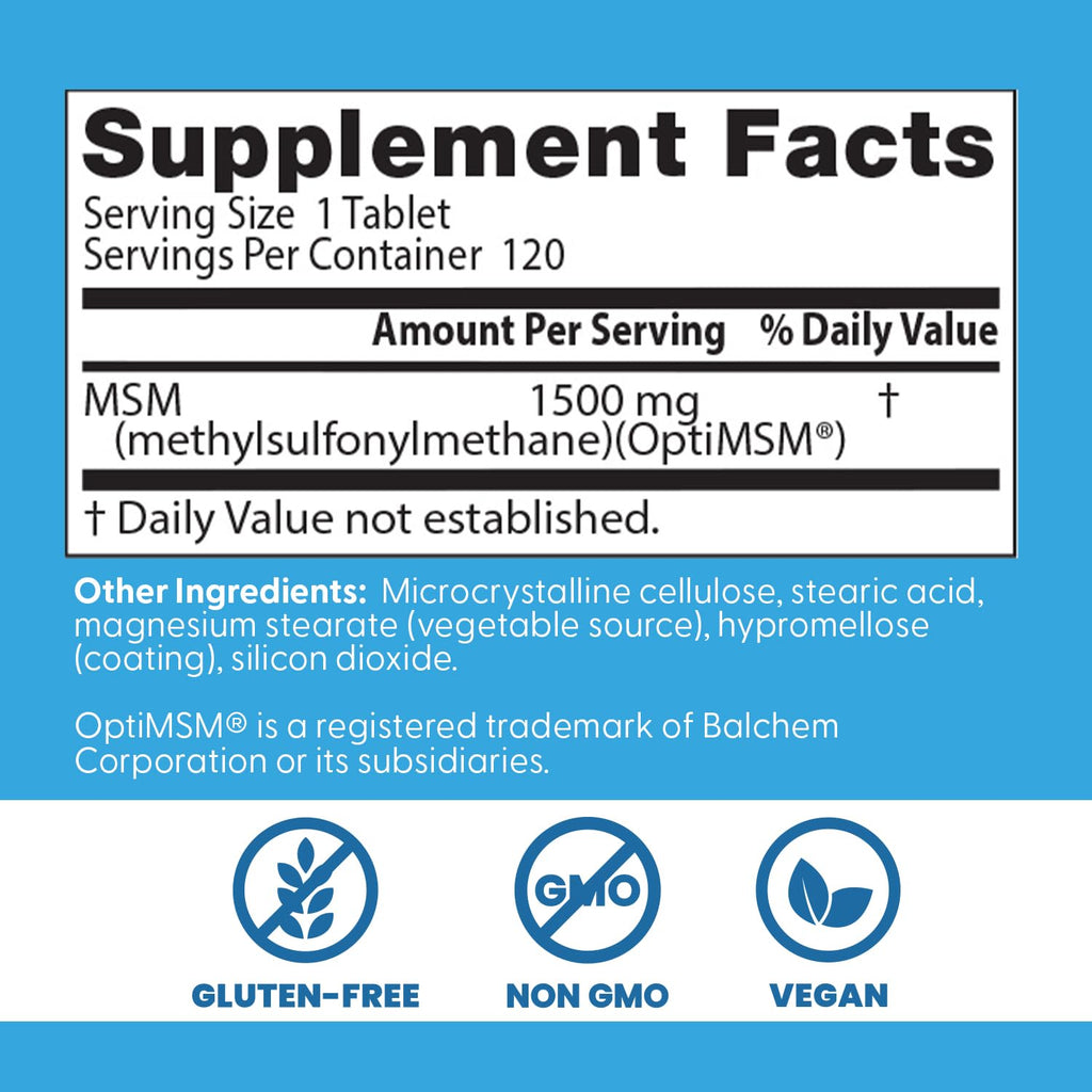 MSM Supplement 1500mg 120 Tablets T740