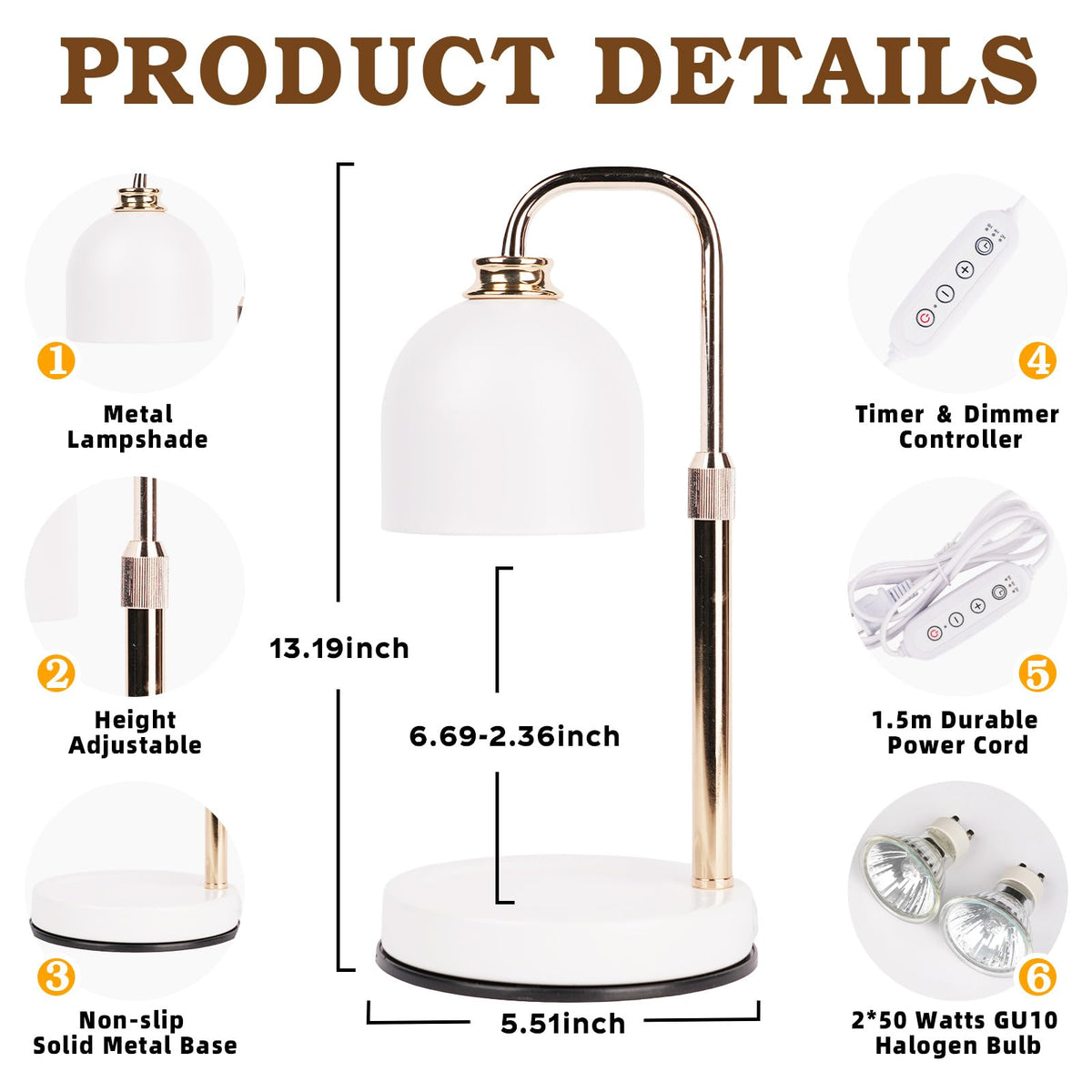 Candle Warmer Lamp with Timer Dimmable White X194