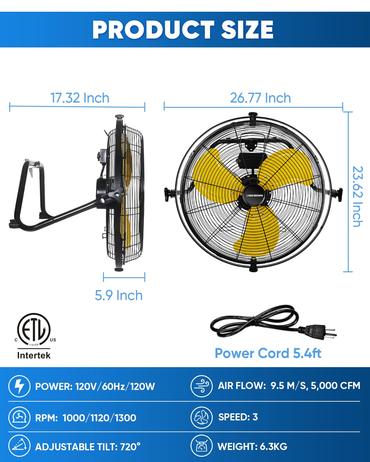 20 Inch 3-Speed High Velocity Metal Fan A9628