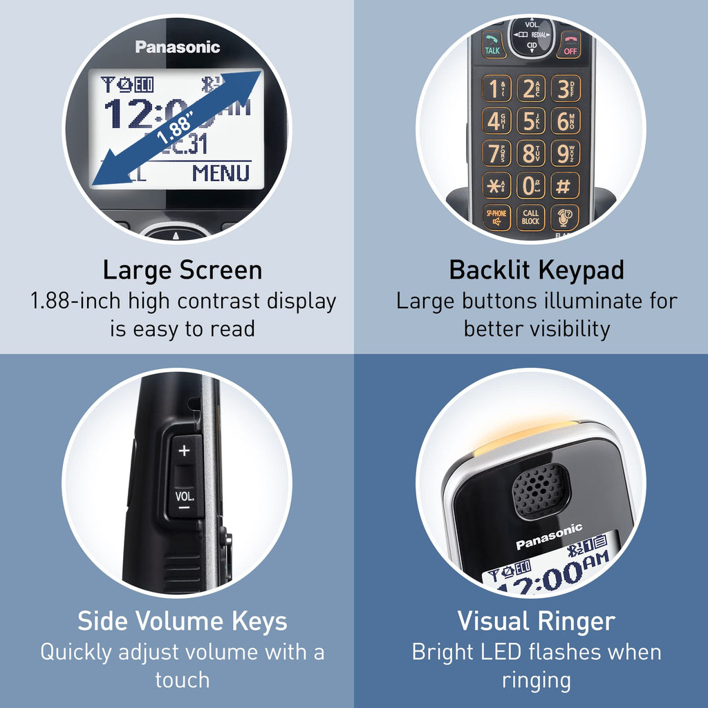 Metallic Black 5 Handset Cordless Phone System with Answering Machine N445