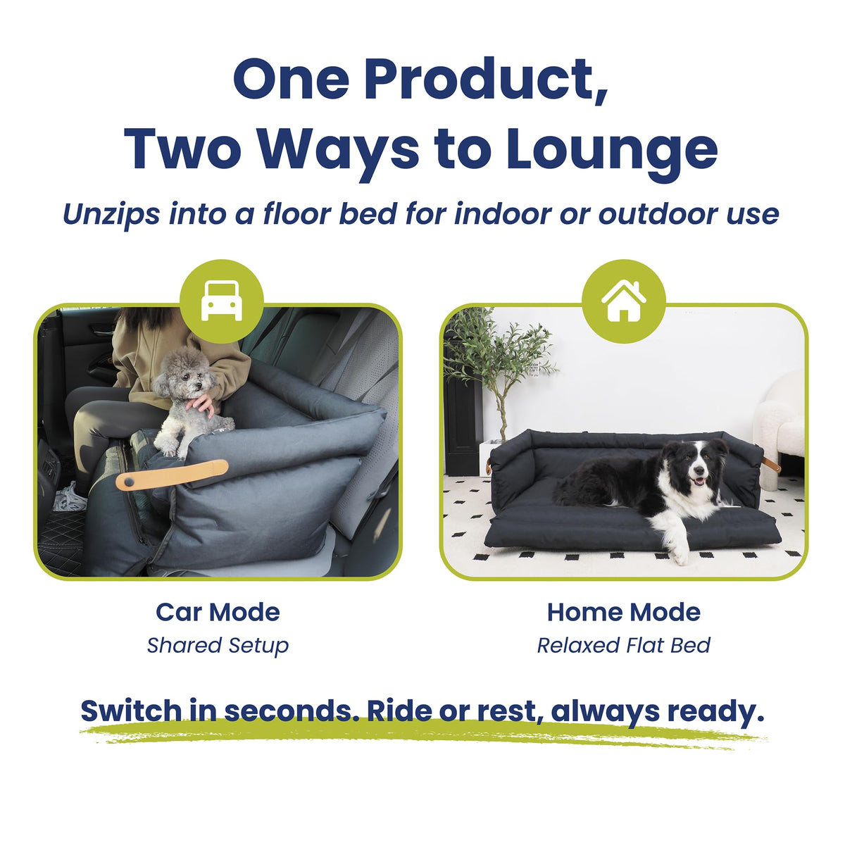 2-in-1 Pet Car Seat & Convertible Travel Dog Bed, XL, Black U44335