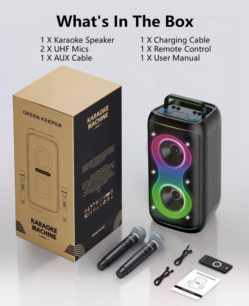 500W Karaoke Machine with 2 Wireless Microphones and Dual 6.5'' Subwoofers E6344