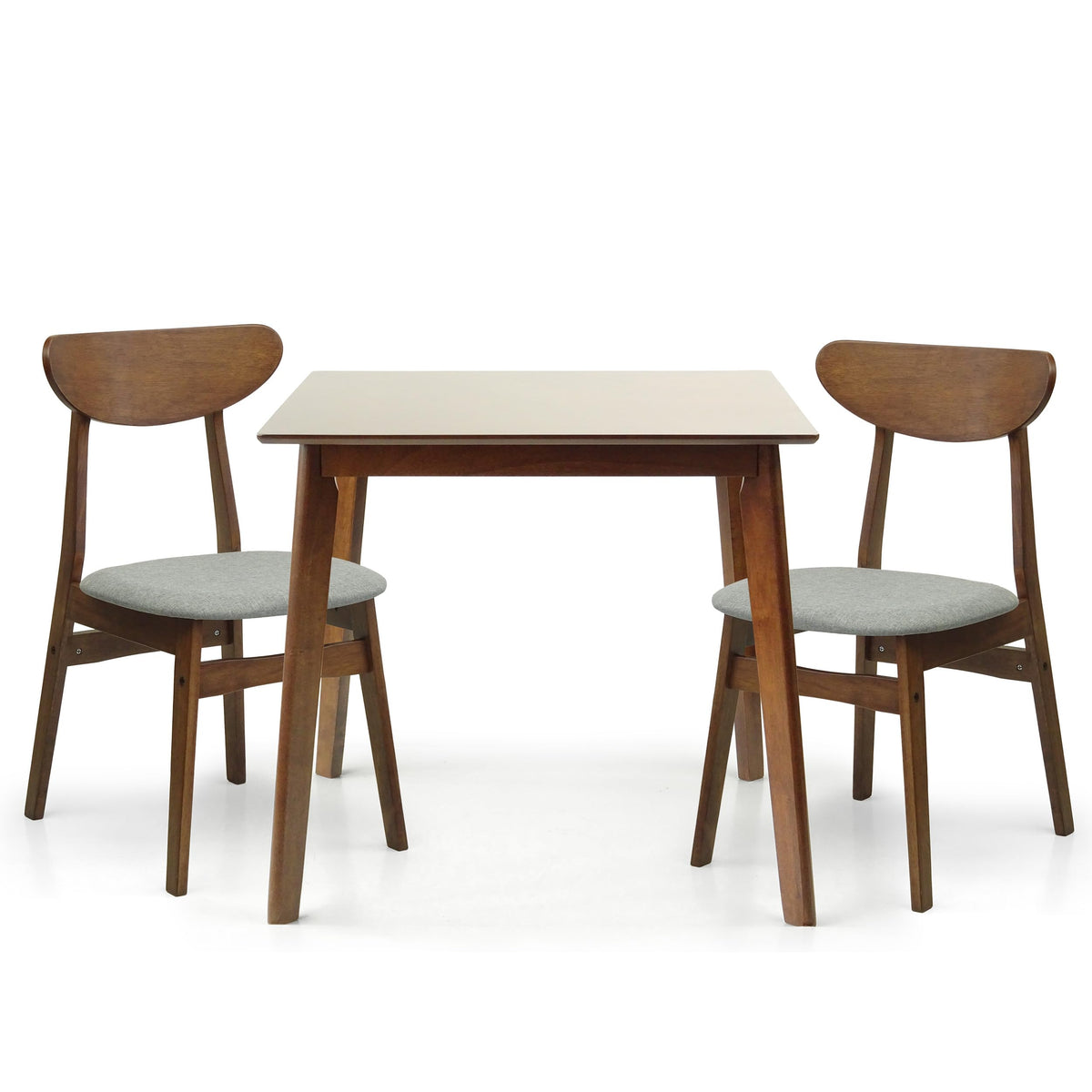 Set of 3 Square Dining Table and 2 Side Chairs Solid Wood Padded Seat Medium Brown U510