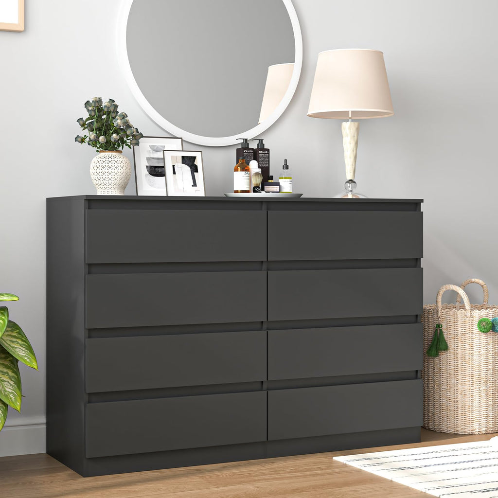Black 8 Drawer Double Dresser F437