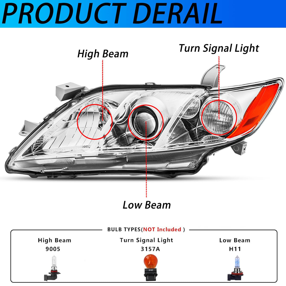 Headlights Assembly Pair Chrome Housing Amber Reflector N683