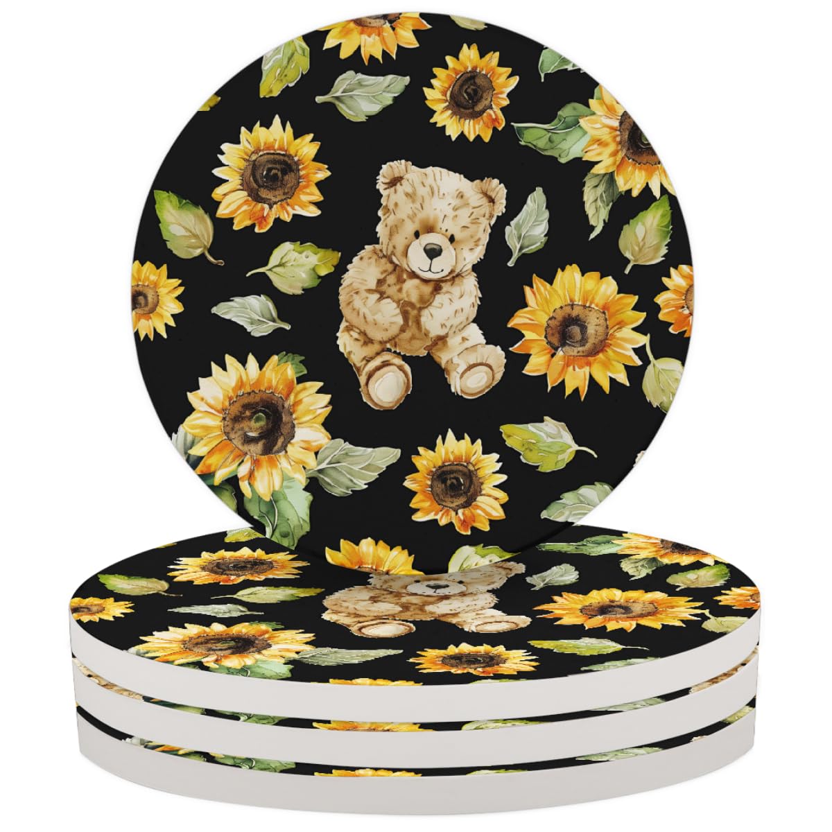 Round Absorbent Ceramic Coasters Set of 4 F5711