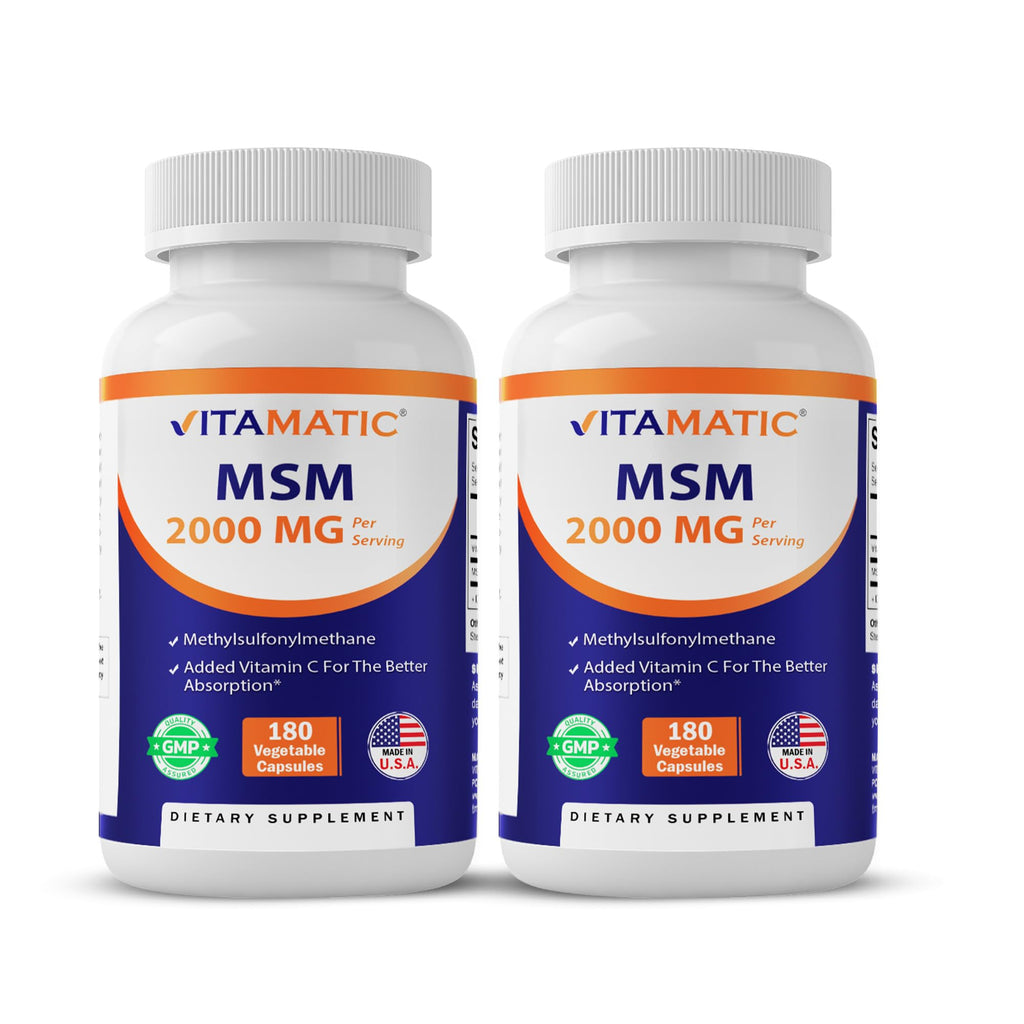 MSM 2000 mg with Vitamin C 180 Veg Capsules 2 Pack M726