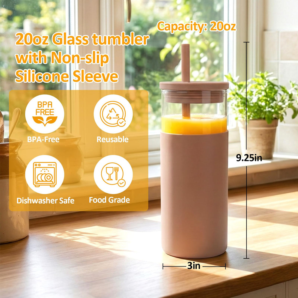 20 oz Glass Tumbler with Lids and Straws Z377