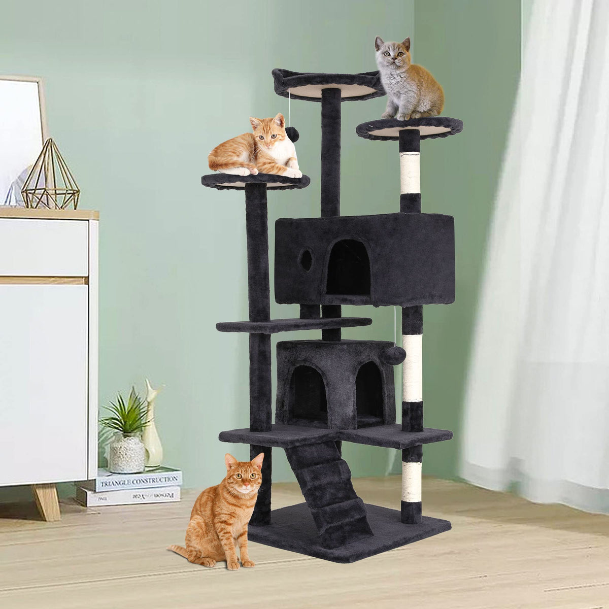 70 Inch Multi-Level Cat Tree with Scratching Post, Condo, Plush Perch B108